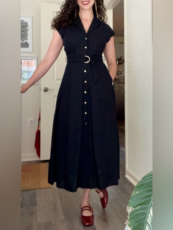 Zara Dresses & Skirts - Zara Black Button-Front Belted Linen Maxi Dress with Gold Buttons - Size S